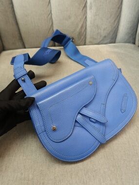 Dior Blue Leather Saddle Crossbody Bag with Adjustable Strap